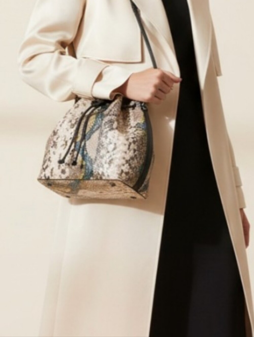 Sharif Snake-Embossed Drawstring Shoulder Bag Royal Blue Cream & Yellow Accents